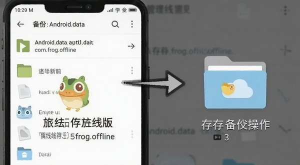 �������� ���߰� �浵���ݲ���ʾ��ͼ���ֻ��ļ�����������չʾAndroid/data/com.frog.offline�ļ���·�����Ա��м�ͷָ������ļ���ͼ�꣬�����ü��ͼ������ֱ�ע˵����������