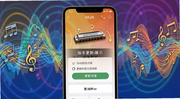 HUA: pocket harmonica �汾���¹���չʾͼ���ֻ���Ļ��ʾ�°汾�����������ʾ������Ϊ�������ֲ��ƣ�ɫ�����죬ͻ����������