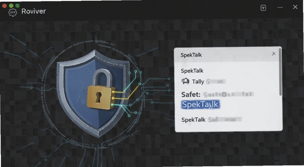 SpekTalk 隐私设置界面,盾牌图标与加密锁图案,背景为深灰色网格,突出安全防护概念。