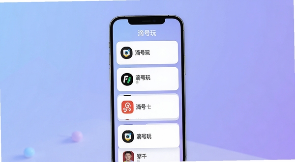滴号玩多账号管理功能展示图,手机屏幕中显示整齐排列的账号卡片列表,每个卡片带有不同平台图标和账号备注,背景为柔和的蓝紫色调,画面风格现代简约,软件名称滴号玩在屏幕顶部清晰可见