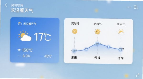 禾沿看天气 应用主界面截图 展示实时温度与未来三天预报 背景为淡蓝色渐变 简洁卡片式设计 包含天气图标与温度曲线