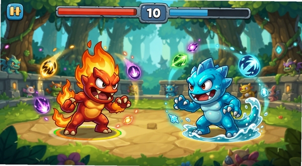 ��ͨ���Ĺ����ռ���ս��Ϸ Batomon Showdown �����棬��������չʾ��ֻ��ɫ������ŵľ�����������������Ϊ�������Ի���ͨ�죬�Ҳ����Ϊˮϵ��ɫƤ��������Ϊ���ɭ�־���������ΧƯ���ż�����Ч��㣬�����Ϸ���ʾ��սѪ���ͻغ���������ɫ���������ã������ֻ���������