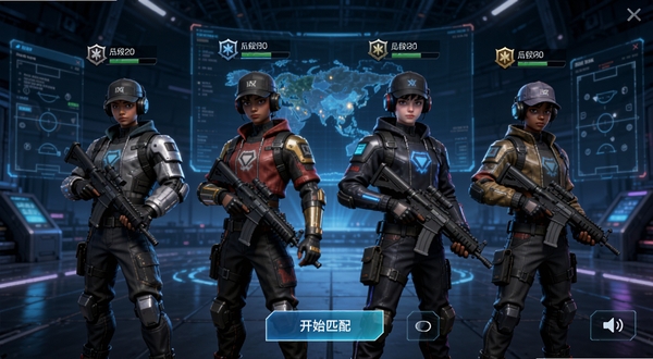 Rival Arena Duels FPS ս����ӽ��棬������ͬװ��Ľ�ɫ����վ����׼������������Ϊ������ȫϢ��ͼ��ս����壬��ɫͷ����ʾID���λ���£������·��п�ʼƥ�䰴ť����������ͼ�꣬������ƫ�羺�Ƽ���