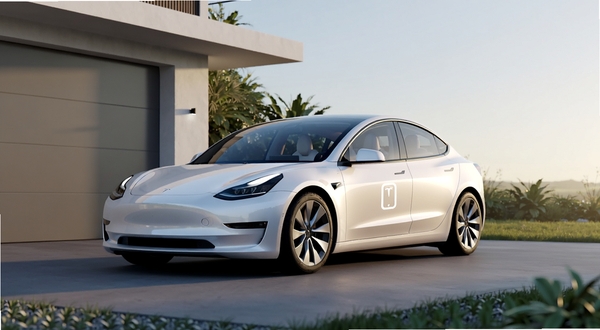 һ����ɫ��˹��Model 3ͣ���ִ�סլ����ǰ������45�Ƚ�չʾ���������峿�����������ֲ����������λ������ƫ���Ҳ������������������дʵ������ͻ��Tesla�ֻ�Ӧ���복�������ܻ�����