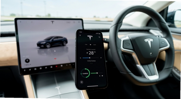 TeslaӦ��Զ�̿��ƽ���չʾ���ֻ���Ļ��ʾ�����յ��¶ȵ������������������Ϊ��˹�������ڲ��п����뷽���̣���������������ͻ���Ƽ�������������