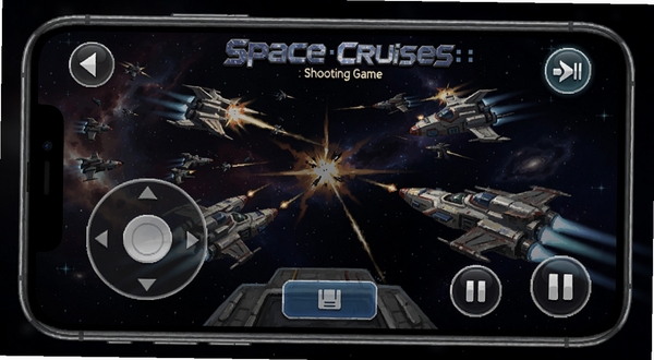 Space Cruises :Shooting game �ֻ����н��棬��ʾ����ҡ������ͣ��ť������Ϊ���ս���������ʺ���Ϊ����˵����ͼ