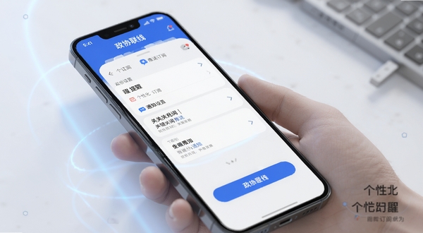 政协联线 个性化 订阅 提醒 界面 政协联线 应用 设置 关键词 推送 通知 手机 屏幕 现代 简约 蓝色 光效 高清 渲染