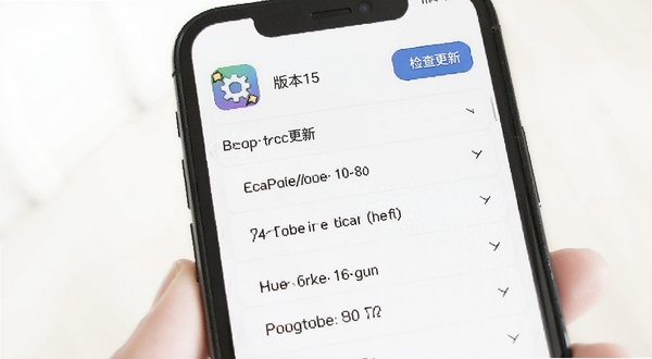 纪念日助手软件更新日志界面,手机屏幕内显示版本号与更新条目列表,背景为白色,顶部有软件图标与“检查更新”按钮,整体风格干净,适配Boogu模型生成