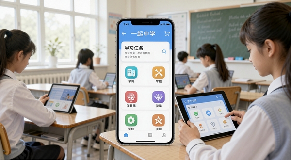 һ����ѧѧ��APP������չʾ����������Ϊ�ֻ���Ļ��ʾѧϰ�����б���ѧ��ͼ�꣬����Ϊ�������ҳ�����ѧ������ʹ��ƽ��ѧϰ���������������죬�����������������ͼ