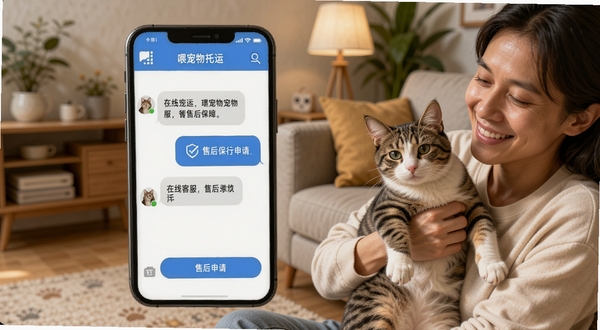 һι�����������߿ͷ�������棬�ֻ���Ļ��ʾ�ͷ��Ի��������ۺ����밴ť�������Ҳ�Ϊ�������˱���è��΢Ц������Ϊ��ܰ�Ŀ���һ�ǣ�ͻ�����߿ͷ����ۺ��Ϲ���