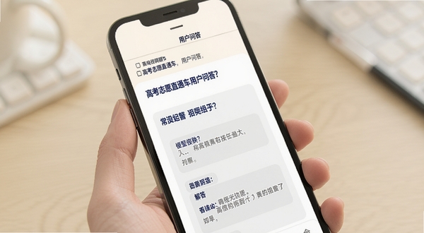 高考志愿直通车 用户问答界面 手机屏幕显示常见问题列表与解答内容 背景为柔和米白色 问题以深蓝色加粗字体呈现 答案区域为浅灰色卡片 整体阅读舒适