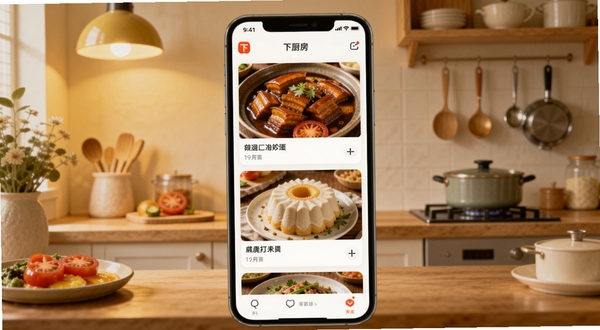 �³���APP������չʾ����������Ϊ�ֻ���Ļ����Ļ�ڳ��ַḻ�Ĳ��׿�Ƭ�ٲ������֣��к����⡢���ѳ������ݷ絰�����ʳͼƬ����������Ϊ��ܰ�ļ�ͥ����������ů��ɫ�ƹ⣬ľ�����棬���߰ڷ����룬��������������������Booguģ������