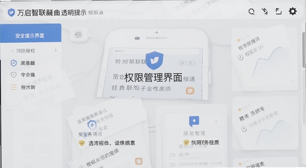 万启智联 权限管理界面 透明授权 安全提示 手机截图风格 蓝白配色 清晰布局