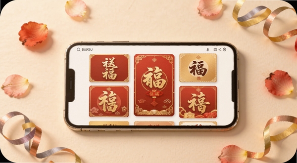 ��������չʾ�����͸��������棬��Ļ�������Ŷ��ź�ɫ���ɫ����ף����Ƭ����Ƭ��д�н����ʺ����֣��ֻ���Χɢ���Ż�����ʴ�������Ϊǳ��ɫ�������Χ��ů��ͣ�������Booguģ������