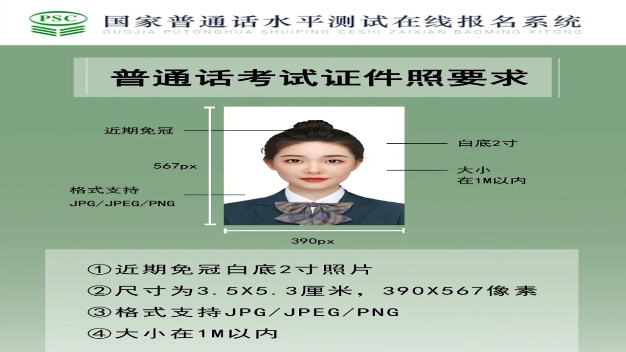 普通话等级测试证件照规范示例及常见问题展示