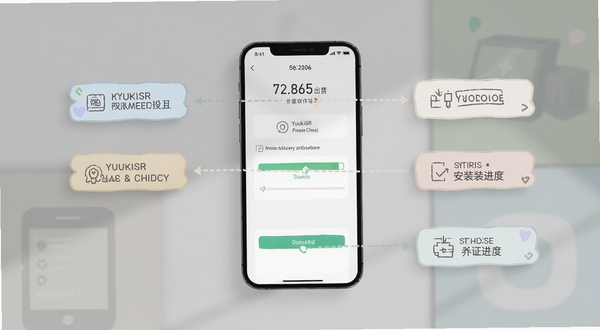 YuukiSR 安装与设置界面示意图,手机屏幕展示权限授予与安装进度界面,背景为浅灰色简约风格,画面主体为手机与操作步骤标注,背景区域为柔和阴影与淡色块