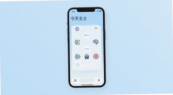 今天动个脑 软件主界面 手机屏幕居中展示 背景为柔和渐变浅蓝色 画面干净清爽 带有益智解谜元素图标 整体风格简约现代