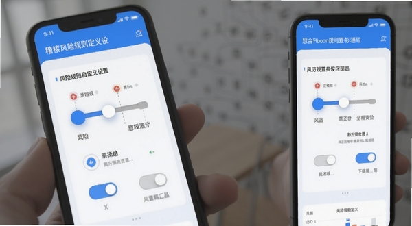 慧稽核 风险规则自定义设置页面 手机端 滑块与开关控件 浅色背景 商务科技感 特写构图