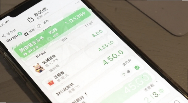 购物省多多软件返利记录页面截图风格图,画面主体为手机屏幕显示返利列表与金额统计,背景为白色与浅绿色搭配,突出数据清晰感,适合Boogu模型生成