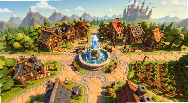 ���С��ȫ�����ͼ��Idle Fantasy Town Tycoon�������㳡����Ȫ��ħ��ˮ������Χ�ֲ���ľ�ݡ������̺�ũ�Զ����ɽ���ͳǱ���Ӱ����ͨ��Ⱦ���������ů��ɫ����ϸ�ڷḻ