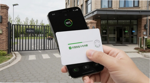 NFC�Ž��������ֶ�ȡ�Ž������棬�ֻ���������һ�Ű�ɫ�Ž�������Ļ��ʾ��ȡ�������Ϳ�Ƭ����ʶ������������С�����źͰ칫¥��ڣ���������дʵ���