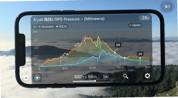 ʵʱ����GPS��ѹ�����棬�ֻ���Ļ��ʾ��ѹ����ͼ�͵�ǰ��ֵ������Ϊɽ���ƺ���������Ȼ���