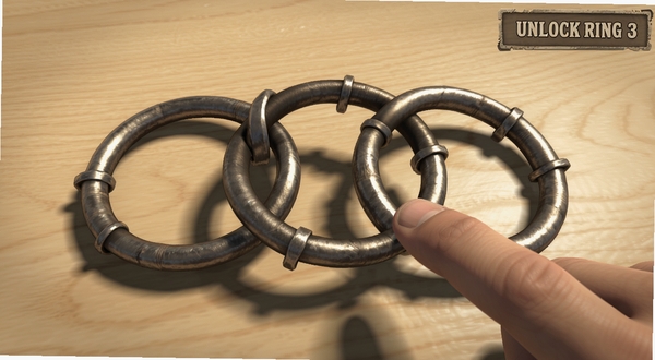 Unlock Rings ��Ϸ��������������Բ������ۺϣ�����һ��Բ������ָ�϶���ת������Ϊǳɫľ�����棬Բ��Ͷ��������Ӱ���������Ͻ���ʾ�ؿ���ţ�������дʵ�Ҵ��н��շ�Χ