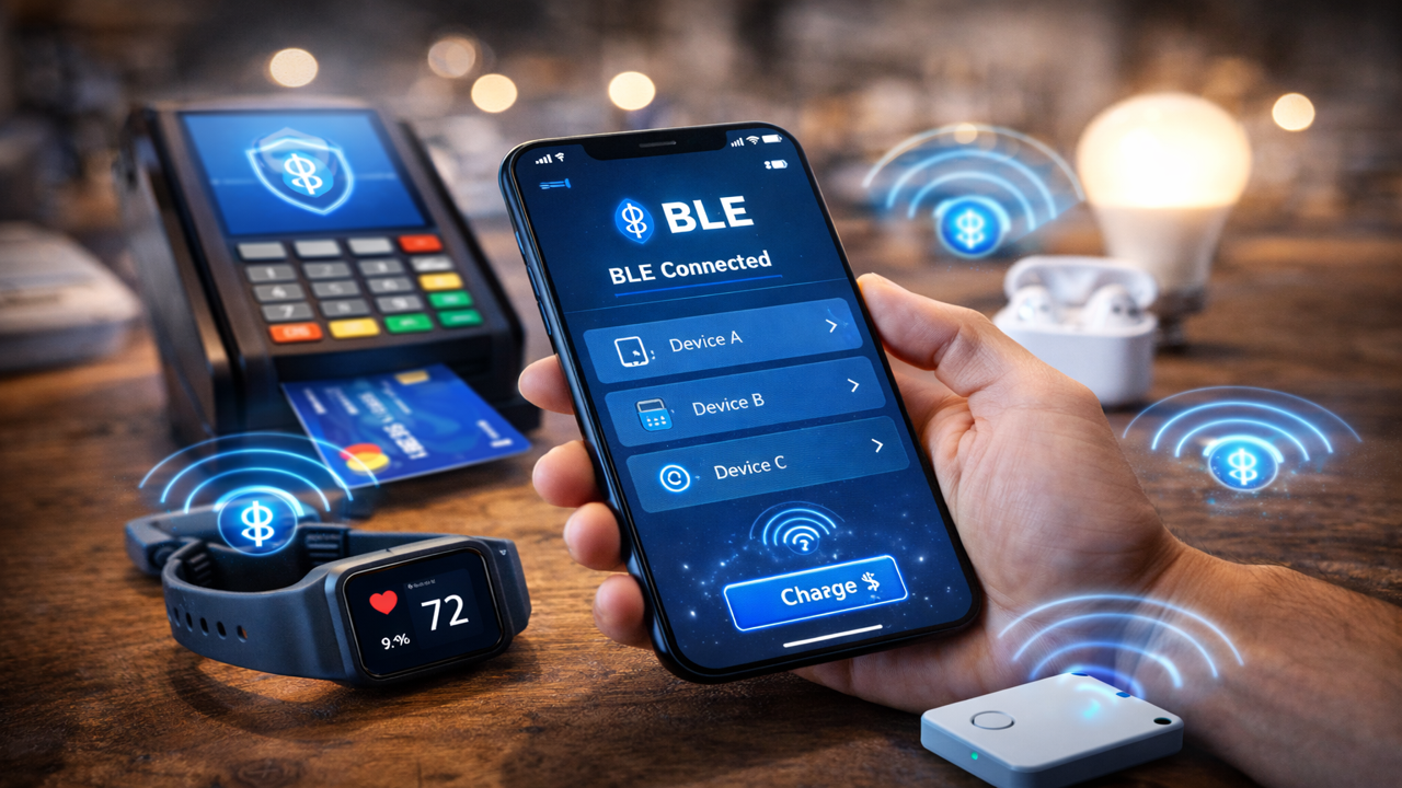 BLE蓝牙助手APP界面连接设备与数据收发功能概览