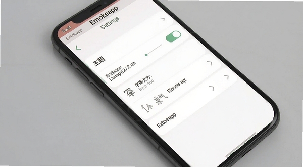 Emokeapp ����ҳ��չʾͼ������Ϊ�ֻ���Ļ��ʾ Emokeapp �����ò˵������������л��������С���ڵ�ѡ�����Ϊ����ɫ��ͻ�����ý������������