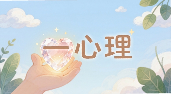 一幅温暖治愈的插画风格画面,主体是一只手轻轻托着一颗发光的心形水晶,背景是柔和的淡蓝色渐变,点缀着飘浮的云朵和绿植叶片,画面中央悬浮着“一心理”三个字,整体色调柔和安静,适合作为心理健康类应用的开篇视觉,Boogu模型生成,尺寸1200x628