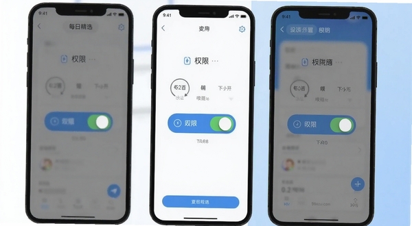每日精选安装设置步骤示意图,手机屏幕显示权限开启界面,画面主体为权限开关按钮,背景为简洁白色与浅蓝色调,适配Boogu模型生成
