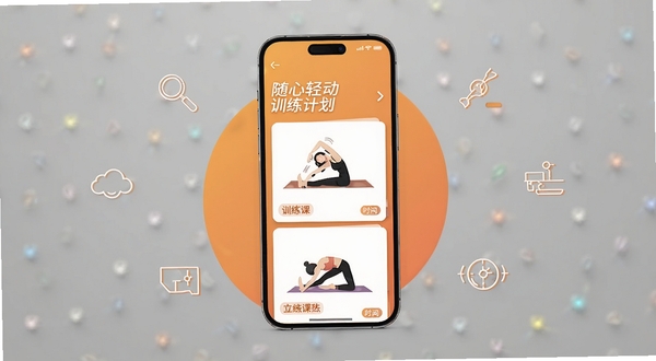�����ᶯѵ���ƻ�ҳ�棬�ֻ���Ļչʾ���ѵ���γ̿�Ƭ����Ƭ�������춯��ʾ��ͼ��ʱ���ǩ����������Ϊ��ů�ĳ�ɫ���䣬�����ֻ�λ�ڻ������룬��Χ��׺��Լ����ͼ�꣬����Booguģ������