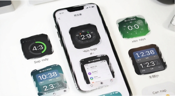倒计时悬浮与同类软件对比示意图,手机屏幕上并列展示多个计时类应用图标与界面缩略图,背景为简洁的白色桌面,整体风格清爽,alt=