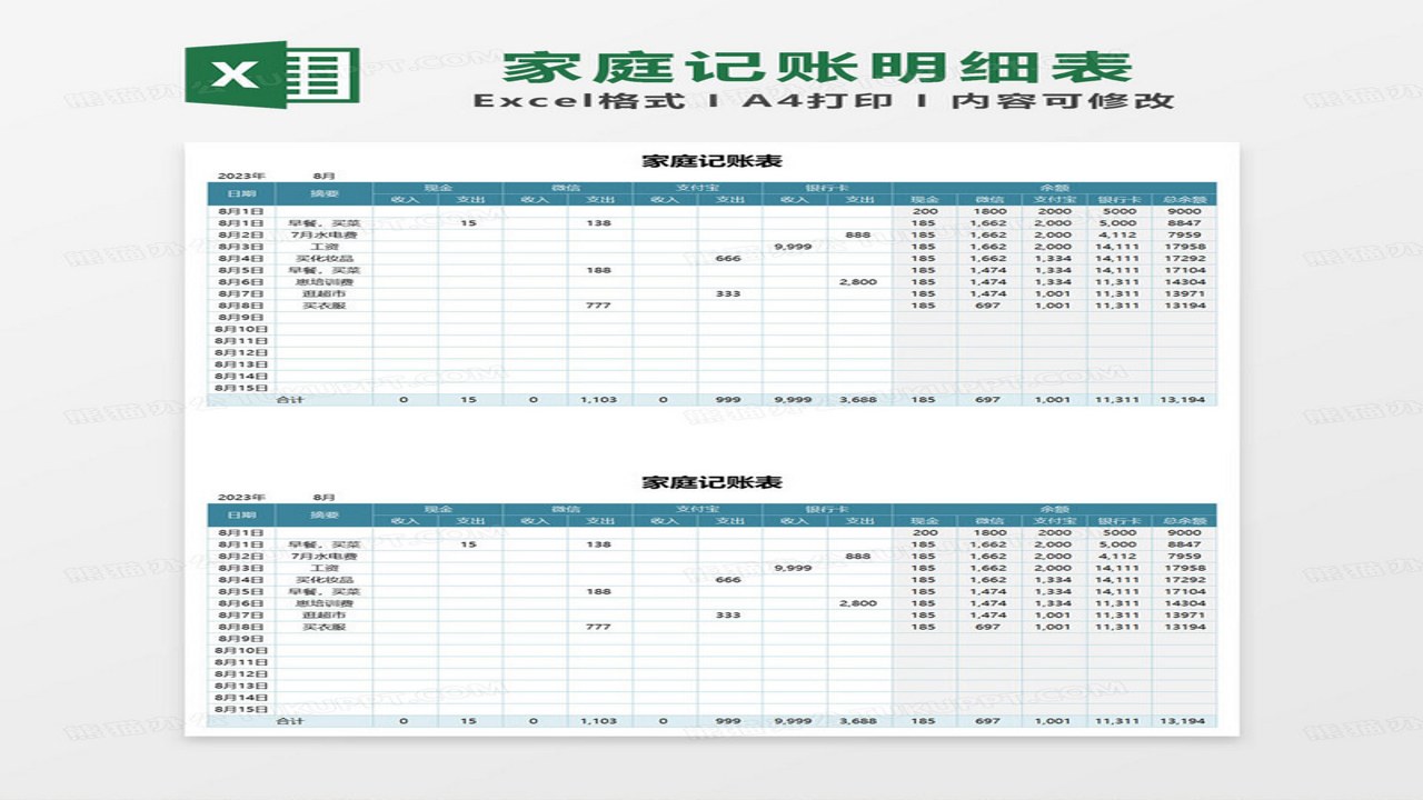 2024最新家用记账本Excel模板界面展示