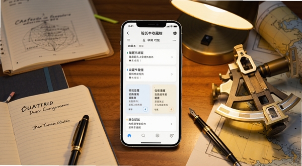 ��������չʾ��Ա����ͨAPP�Ĵ��Ȿ���ղؼй��ܽ��棬�ֻ���Ļ����ʾ�����б����ղ���Ŀ��Ƭ���ֻ���Χɢ���ż�������רҵ�ʼǱ���һ֧�ֱʣ�����Ϊľ��������ů��ɫ̨�ƹ���Ӫ���רעѧϰ�ķ�Χ�������Ҳ��к��������Ǻ�ֽ�ʺ�ͼ��Ϊ��׺��������дʵϸ�壬�������Ϊ3:2