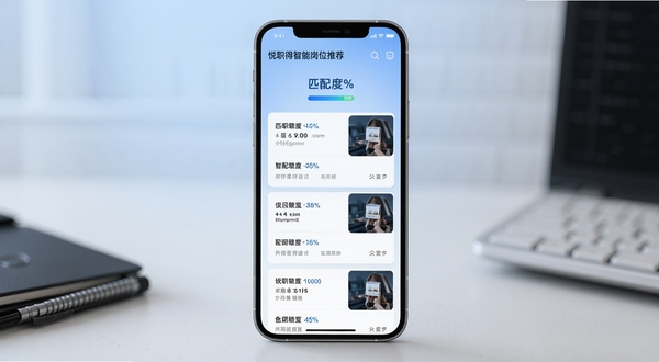 ��ְ�����ܸ�λ�Ƽ����棬�ֻ���Ļ����չʾְλ��Ƭ�б�����Ƭ�Ϸ���ƥ��Ȱٷֱȱ�ʶ������Ϊǳ��ɫ���䣬��������񣬸���ϸ��