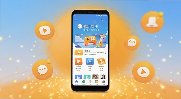���廭����������ů�ĳȻ�ɫ��Ϊ��������λ�÷���һ����׿�ֻ�����Ļ��ʾϲ�����������棬��������Ϊ��͵Ľ��������Ư����Բ��ͼ�꣬���������ɻ��ã�ͻ���������ֵı�������ø�
