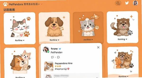 PetPandora�������� ����Ȧ��ҳ�� չʾ���������Ⱥ��� è�乷�����ͼ�� �û��������� ��ƽ�廭��� ů��ɫ���� �г��ﻥ��Ԫ��