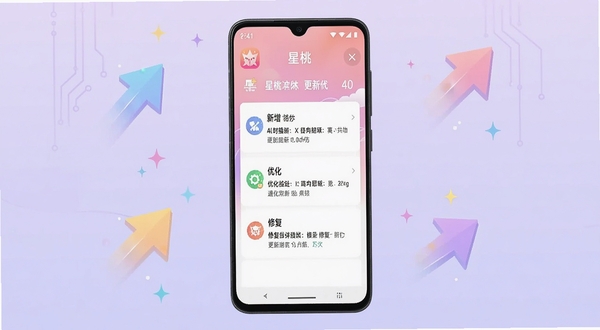 ���������汾���½����ͼ������չʾһ����׿�ֻ���Ļ����Ļ����Ϊ����Ӧ�õĸ�����־ҳ�棬�����г��������Ż����޸����������Ŀ������Ϊ����ɫ���䣬�ֻ���Χɢ�伸���������µ����ļ�ͷͼ����ǹ��׺����������ˬ�Ƽ���