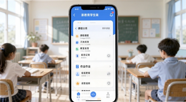 һ����Ϊ�½���ѧ���˵��ƶ�Ӧ��������չʾͼ����������Ϊ�ֻ���Ļ��д����Ļ�ڳ��ֿγ̱�����ҵ�б��Ŀ�Ƭʽ���֣�����Ϊ������͵Ľ��ҳ����黯Ч��������ɫ��������Ϊ����ͻ�������Ƽ����������Ӿ��������Booguģ������
