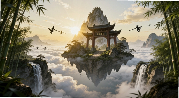 ��ң��ɽ���峡��ȫ��ͼ�������������������ƺ�֮�ϵ���ɽ���壬ɽ���Ʒ����ʣ����ܻ����Ŵ��������������Ȫ��Զ������λ�������е�������ɫ��Ӱ����ճ��ֳ��س�¶�ĵ���ɫ��â�����廭��ΪΨ�������������ϸ�ڷḻ���ʺ���Ϊ��������վͷͼ