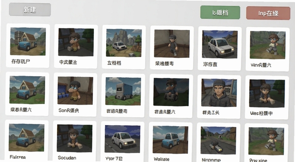 �����ȴ浵�������棬����չʾһ���б�ʽ�Ĵ浵��Ƭ���֣�ÿ�ſ�Ƭ��������ͼ�ʹ浵���ƣ��������½��͵��밴ť������Ϊǳ��ɫ���������Լʵ��