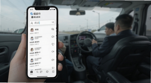 烟台出行 换乘方案查询 手机界面 起点终点输入框 多方案列表 简洁清晰布局 浅色背景