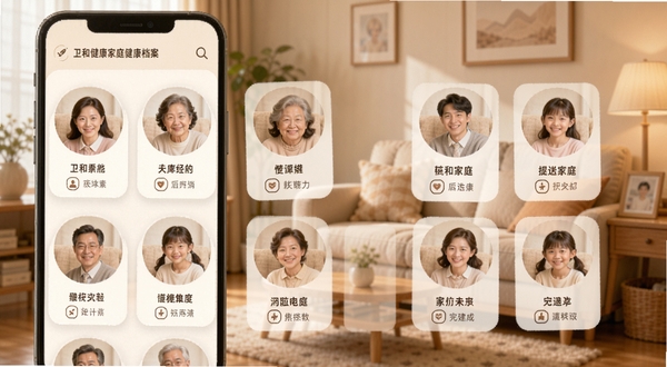 ���ͽ�����ͥ�����������ܽ��棬����չʾ�ֻ���Ļ�ж����ͥ��Աͷ��Ƭ���У�����Ϊ��ܰ�Ҿӻ�����ɫ����ů��ͣ�ͻ����ͥ�ػ����⣬����Booguģ������