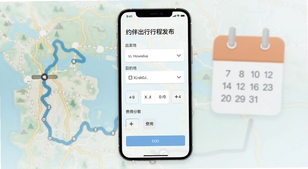 Լ������г̷���ҳ�棬�ֻ�����չʾ��������Ŀ�ĵ������ʱ��ѡ��������÷�̯ѡ�����Ϊ����·��ͼ������ͼ�꣬���������